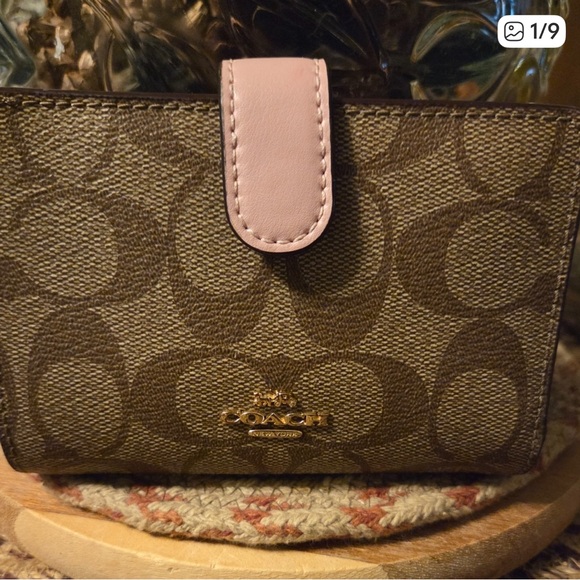 Coach Signature Brown Wallet with Pink Tab - Picture 1 of 8